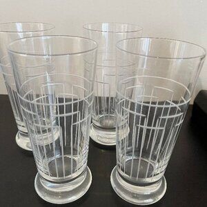 Set of 4 Contemporary Crystal Iced Tea/Water/Beer Glasses with Etching